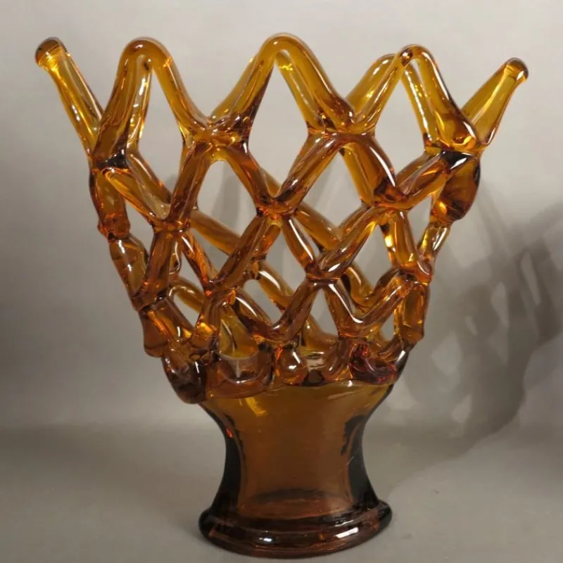 Pamono Large Italian Murano Glass Bowl with Grid Pattern from Made Murano Glass, 1950s> Bowls