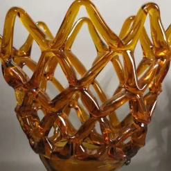 Pamono Large Italian Murano Glass Bowl with Grid Pattern from Made Murano Glass, 1950s><noscript><img width=