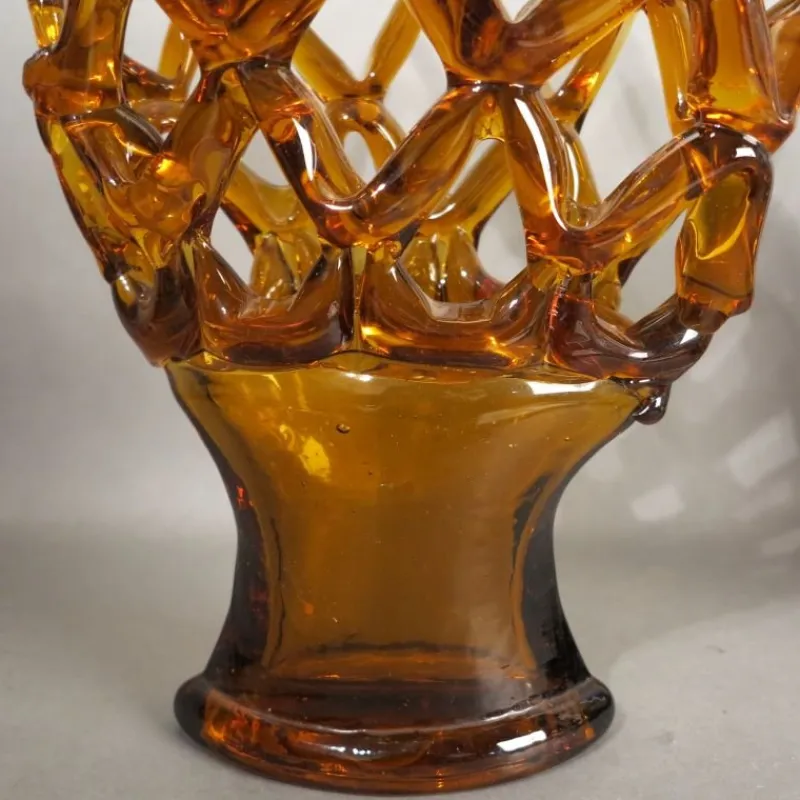 Pamono Large Italian Murano Glass Bowl with Grid Pattern from Made Murano Glass, 1950s> Bowls