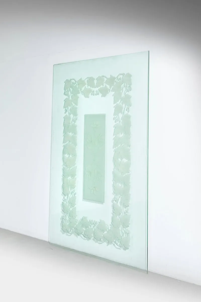Pamono Large Italian Stained Glass Window in Etched Glass, 1950s> Room Dividers & Screens