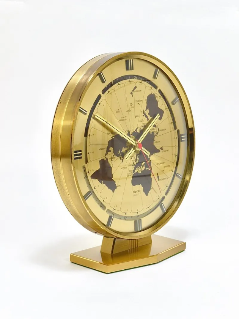 Pamono Large Kundo GMT World Time Zone Brass Table Clock by Kieninger & Obergfell, 1960s> Clocks