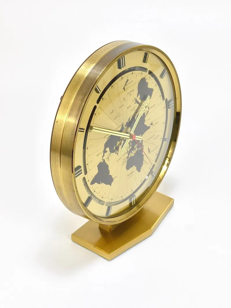 Pamono Large Kundo GMT World Time Zone Brass Table Clock by Kieninger & Obergfell, 1960s> Clocks
