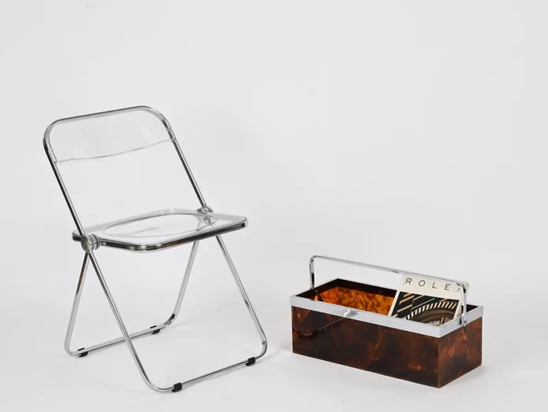 Online Pamono Large Magazine or Bottle Rack in Tortoiseshell Acrylic Glass and Chrome from Dior, Italy, 1970s