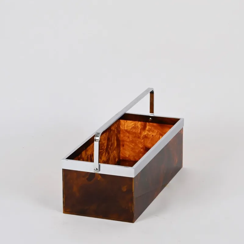 Online Pamono Large Magazine or Bottle Rack in Tortoiseshell Acrylic Glass and Chrome from Dior, Italy, 1970s