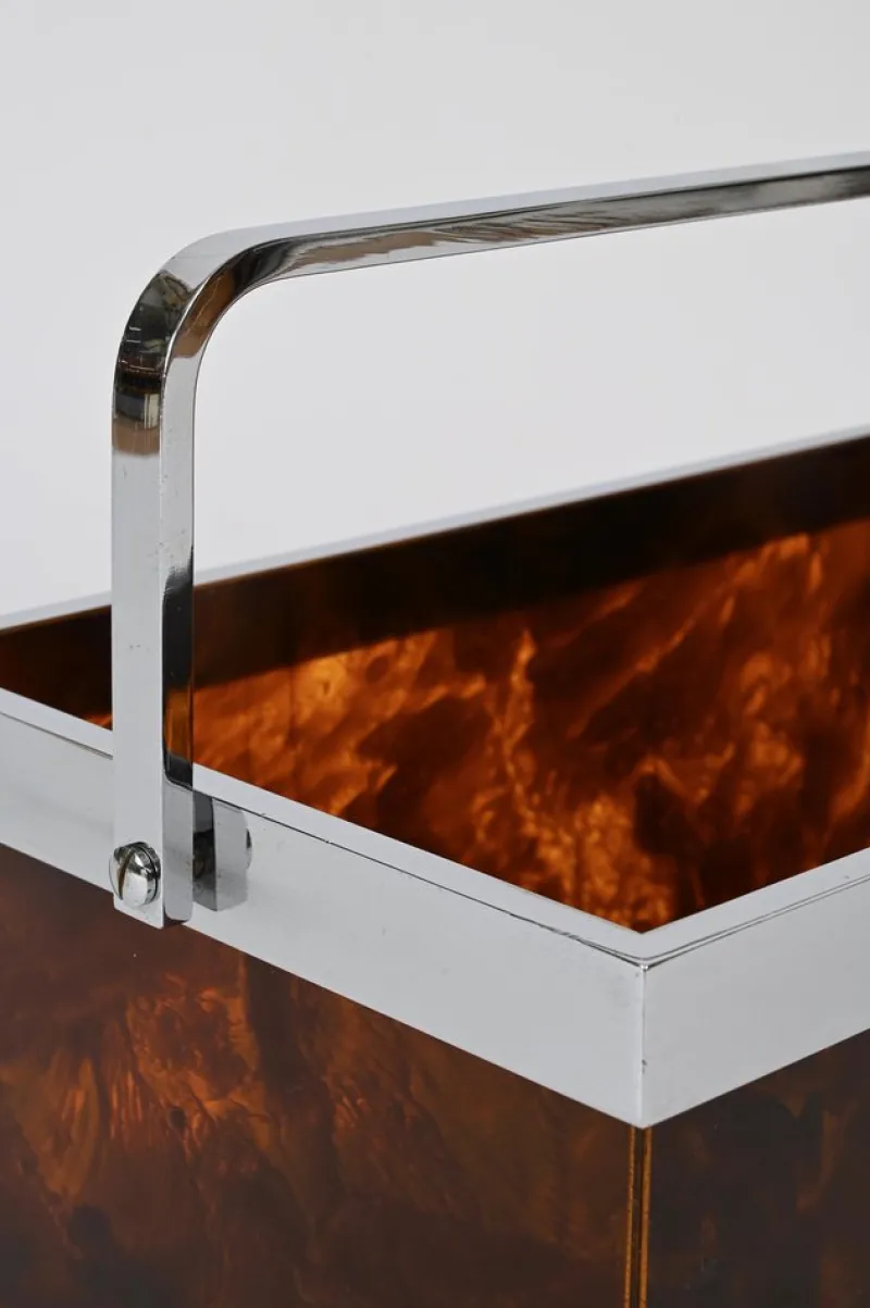 Online Pamono Large Magazine or Bottle Rack in Tortoiseshell Acrylic Glass and Chrome from Dior, Italy, 1970s