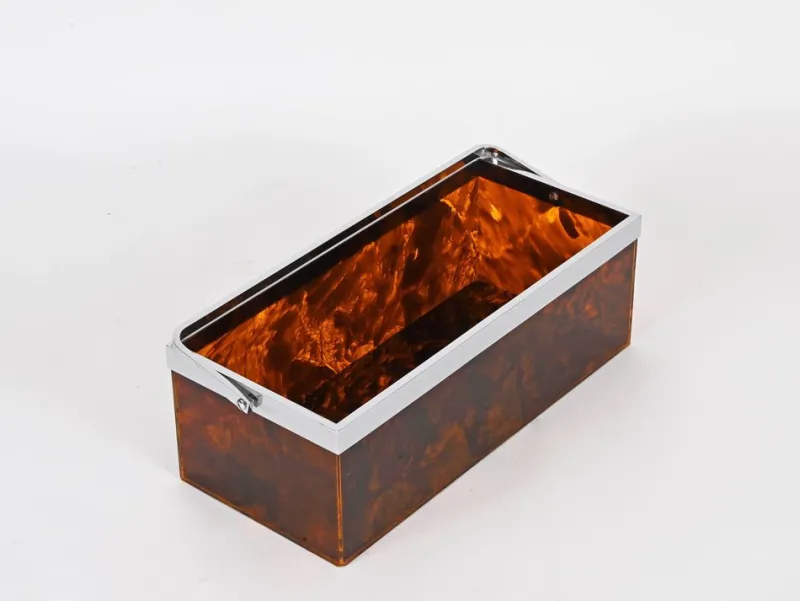 Online Pamono Large Magazine or Bottle Rack in Tortoiseshell Acrylic Glass and Chrome from Dior, Italy, 1970s