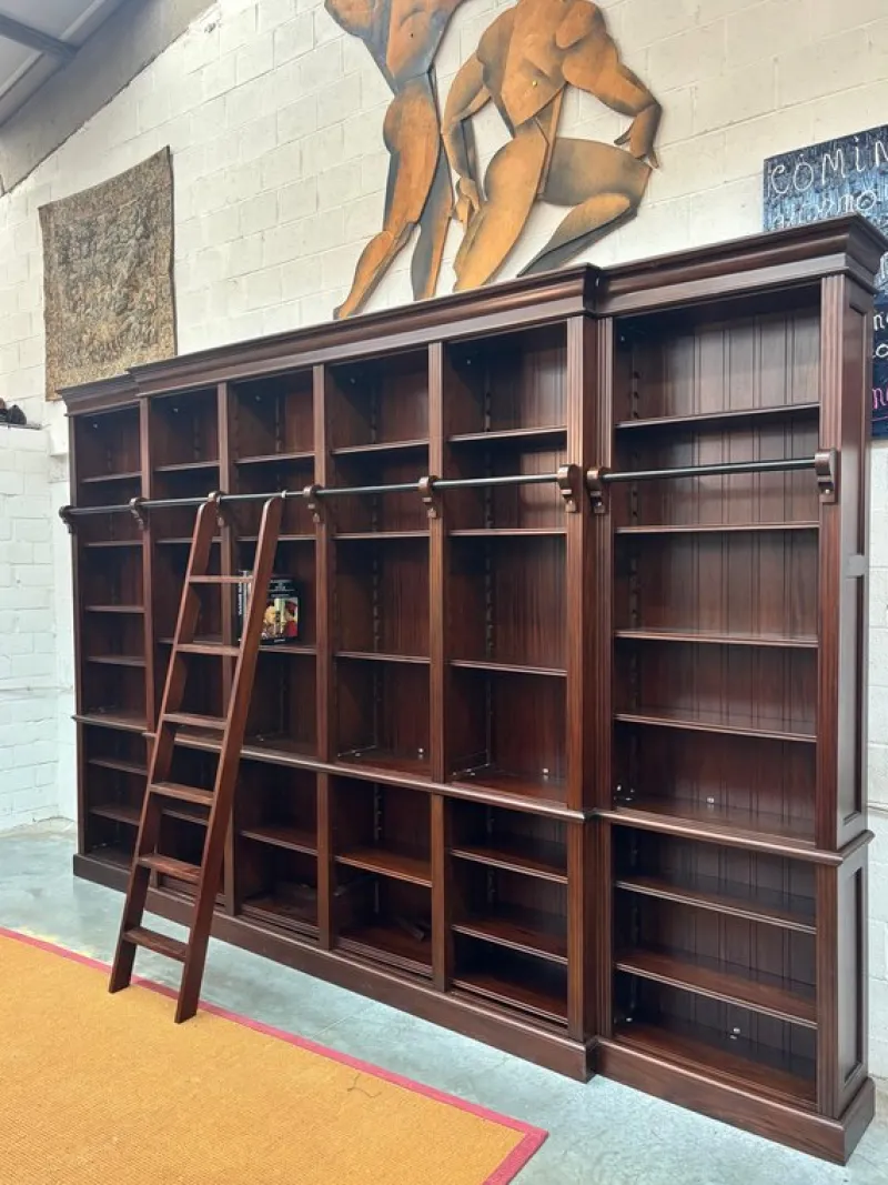 Pamono Large Mahogany Library Bookcase with Ladder> Shelves & Wall Units