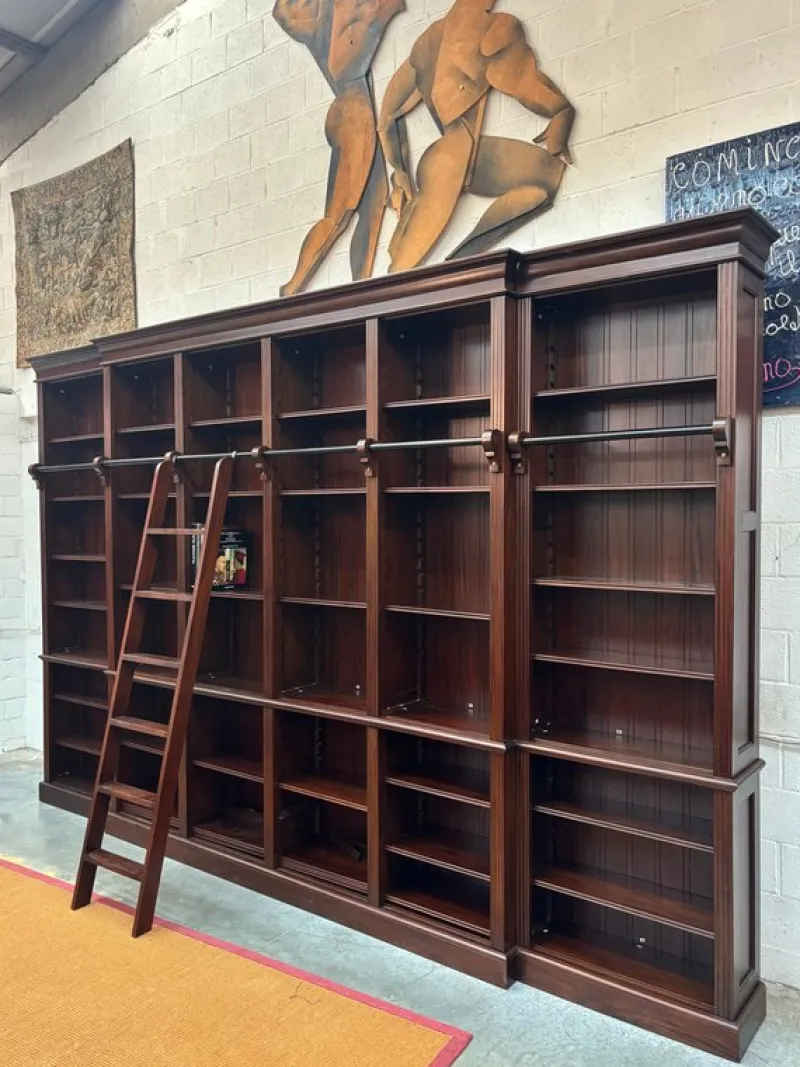 Pamono Large Mahogany Library Bookcase with Ladder> Shelves & Wall Units