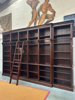 Pamono Large Mahogany Library Bookcase with Ladder><noscript><img width=