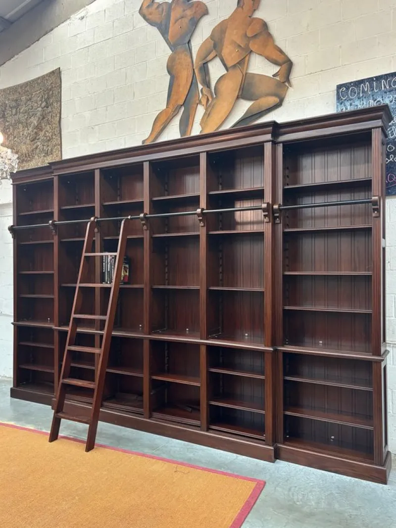 Pamono Large Mahogany Library Bookcase with Ladder> Shelves & Wall Units