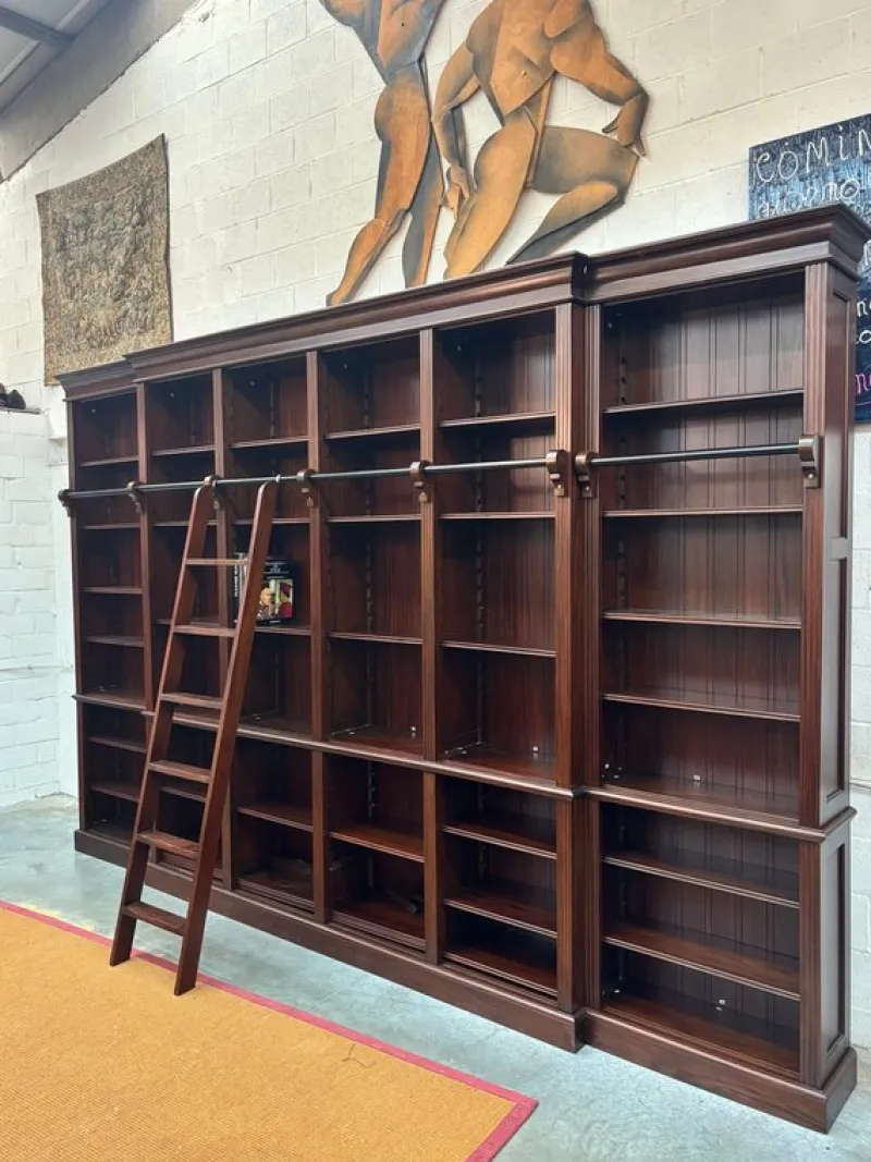 Pamono Large Mahogany Library Bookcase with Ladder> Shelves & Wall Units