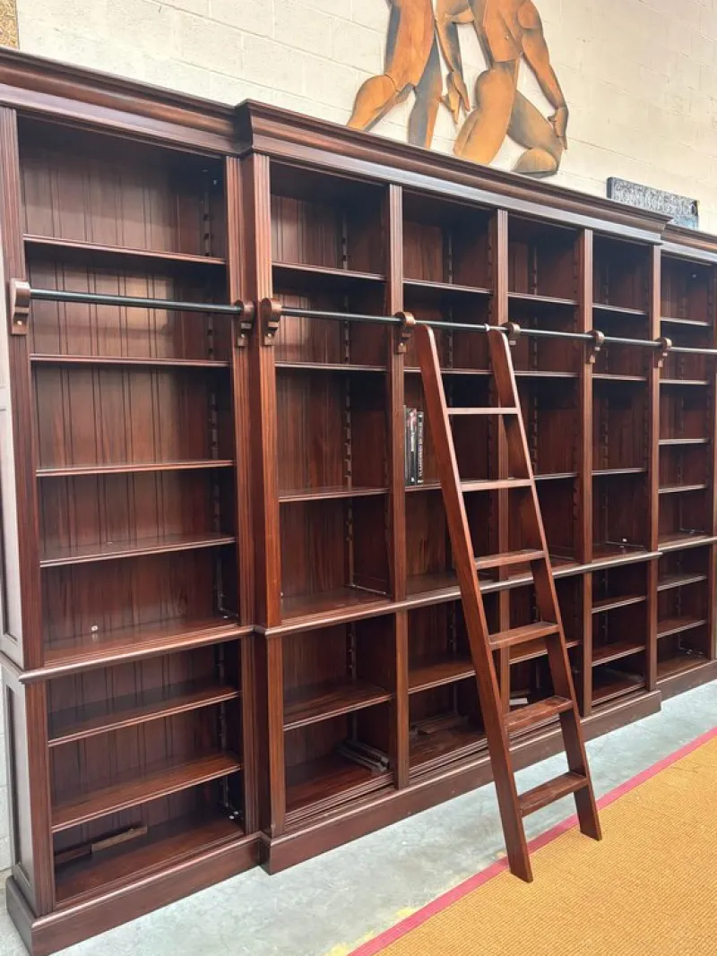 Pamono Large Mahogany Library Bookcase with Ladder> Shelves & Wall Units