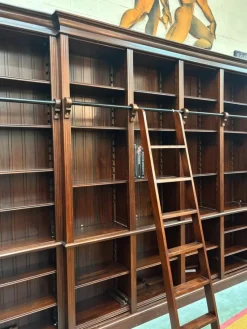 Pamono Large Mahogany Library Bookcase with Ladder><noscript><img width=