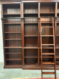 Pamono Large Mahogany Library Bookcase with Ladder><noscript><img width=