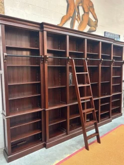 Pamono Large Mahogany Library Bookcase with Ladder><noscript><img width=
