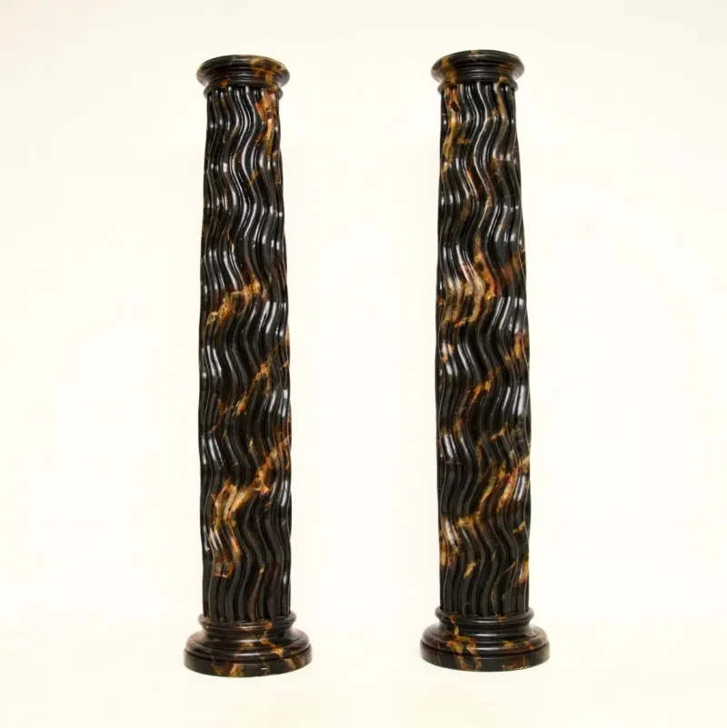 Pamono Large Marble Effect Columns, 1970, Set of 2> Pedestals And Columns