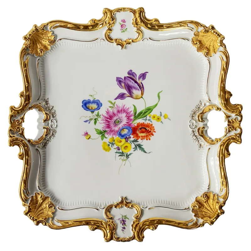 Best Pamono Large Meissen Hand Painted Gilded Porcelain Serving Plate
