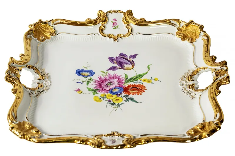 Best Pamono Large Meissen Hand Painted Gilded Porcelain Serving Plate