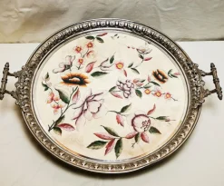 Pamono Large Metal and Porcelain Tray from Rörstrand, 1900s> Trays