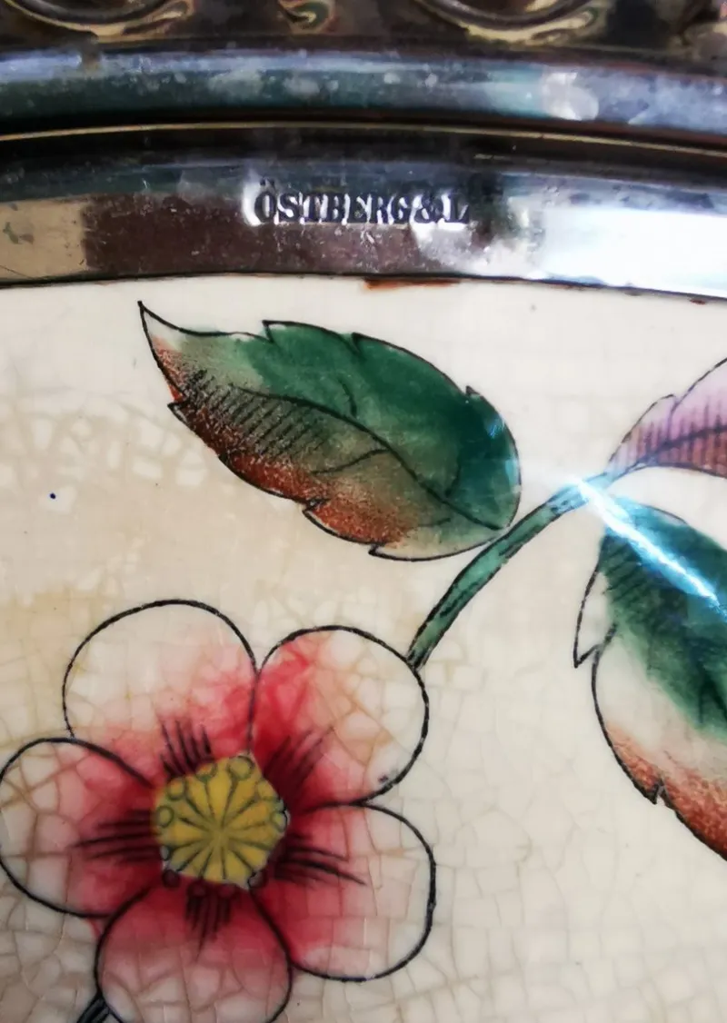 Pamono Large Metal and Porcelain Tray from Rörstrand, 1900s> Trays