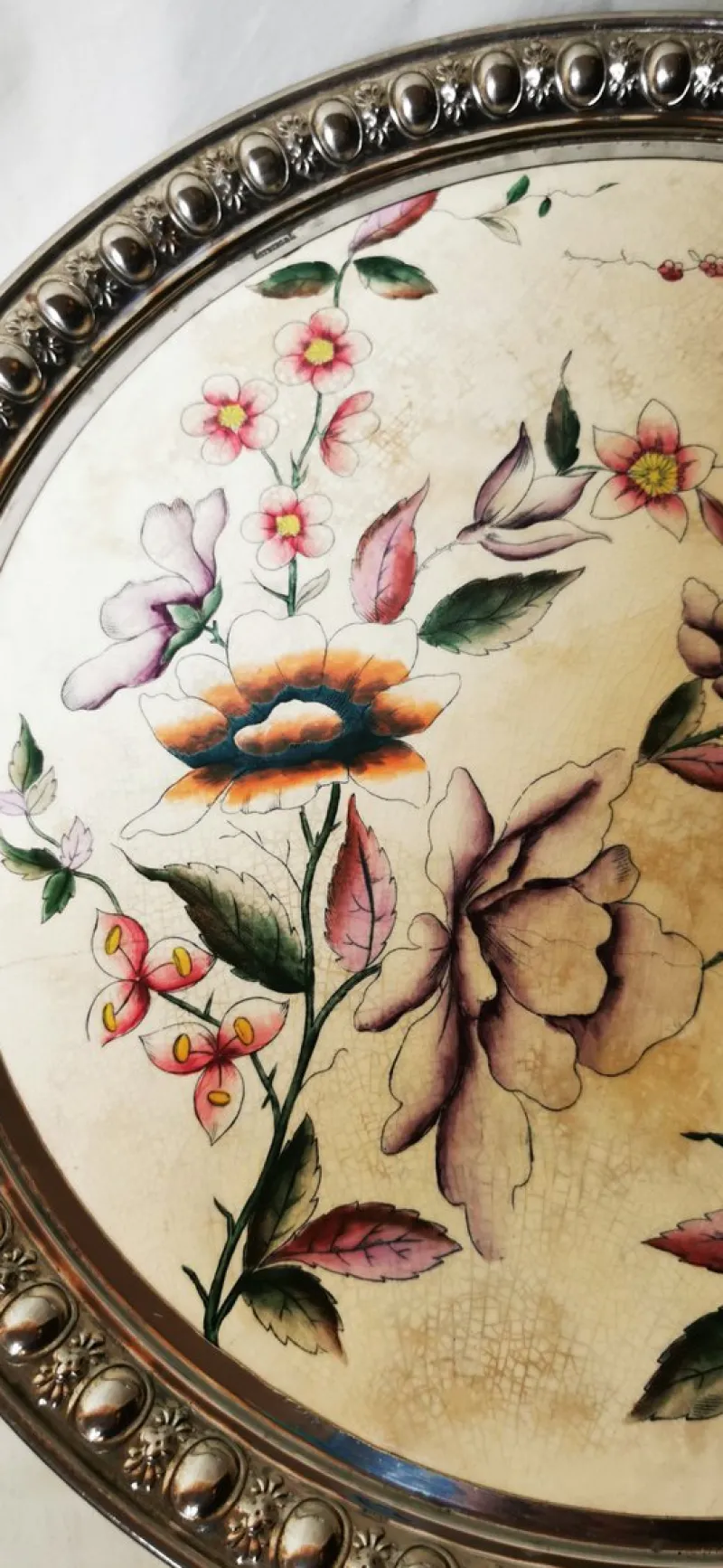 Pamono Large Metal and Porcelain Tray from Rörstrand, 1900s> Trays
