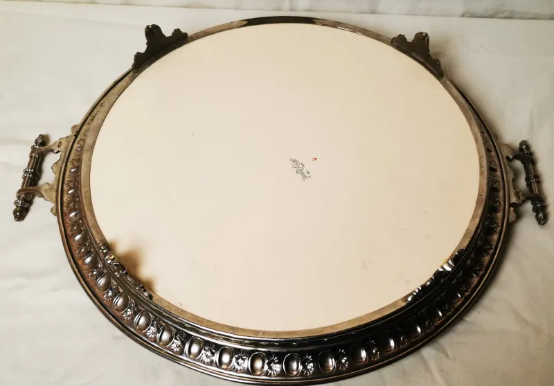 Pamono Large Metal and Porcelain Tray from Rörstrand, 1900s> Trays