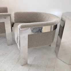 Pamono Large Mid-Century Chromed Steel and Mohair Bouclé Lounge Chairs by Milo Baughman, USA, 1970s, Set of 2><noscript><img width=