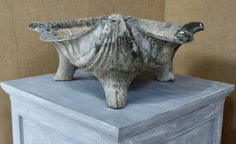 Pamono Large Mid-Century Composite Stone Clam Shell Planter, 1950s> Planters And Jardiniere
