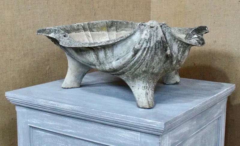 Pamono Large Mid-Century Composite Stone Clam Shell Planter, 1950s> Planters And Jardiniere