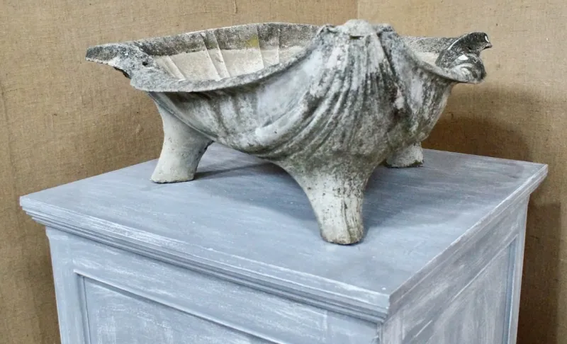Pamono Large Mid-Century Composite Stone Clam Shell Planter, 1950s> Planters And Jardiniere