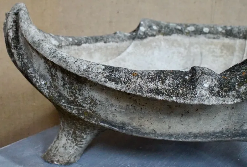 Pamono Large Mid-Century Composite Stone Clam Shell Planter, 1950s> Planters And Jardiniere