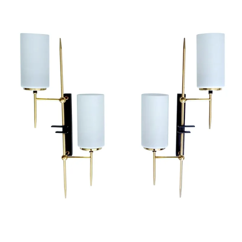 Pamono Large Mid-Century Glass Wall Lights from Lunel, 1960s, Set of 2