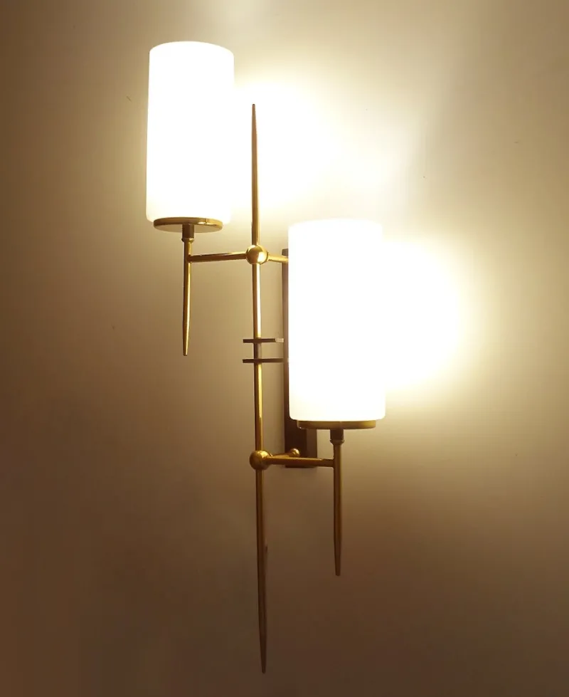 Pamono Large Mid-Century Glass Wall Lights from Lunel, 1960s, Set of 2