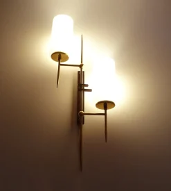 Pamono Large Mid-Century Glass Wall Lights from Lunel, 1960s, Set of 2