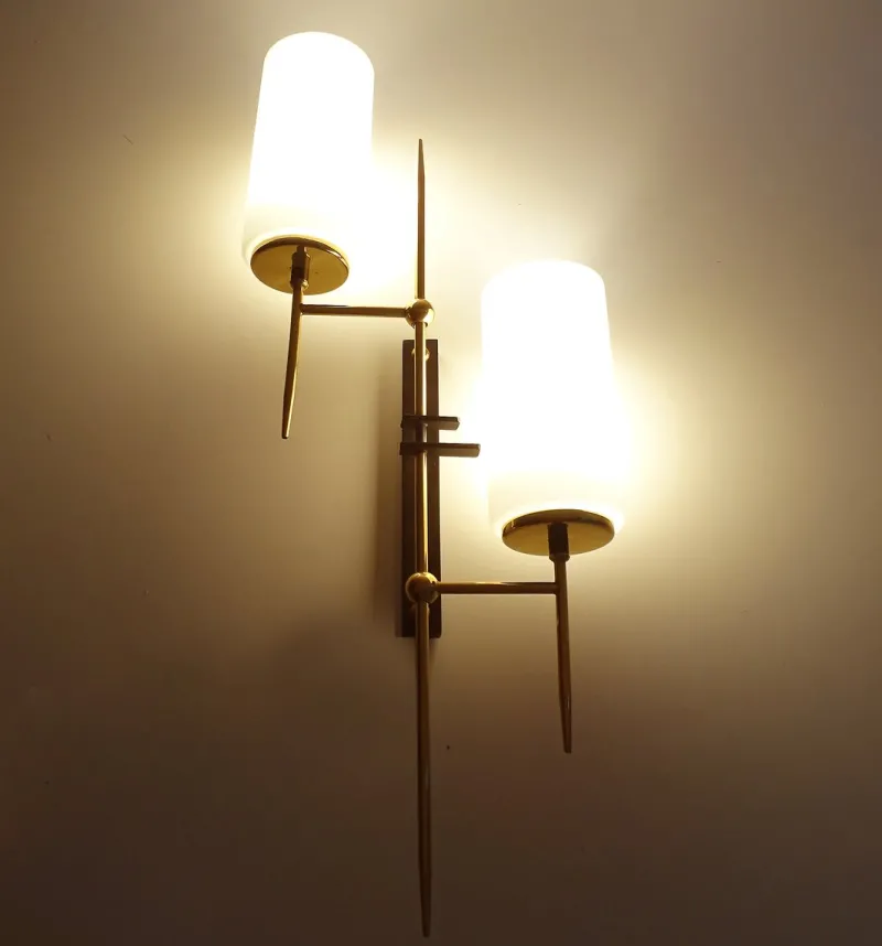 Pamono Large Mid-Century Glass Wall Lights from Lunel, 1960s, Set of 2