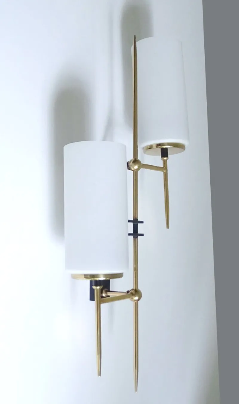 Pamono Large Mid-Century Glass Wall Lights from Lunel, 1960s, Set of 2