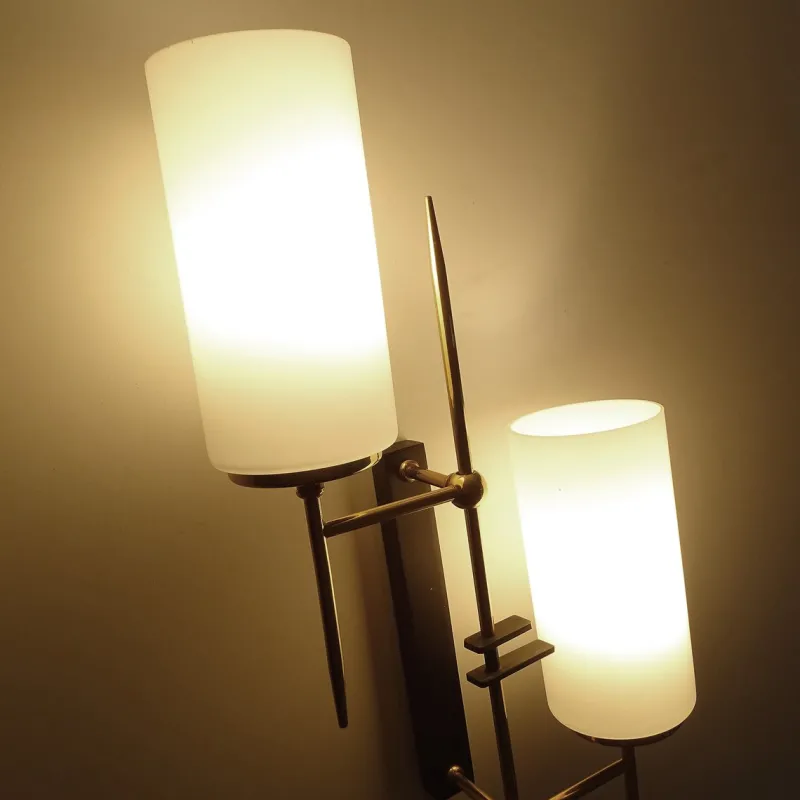 Pamono Large Mid-Century Glass Wall Lights from Lunel, 1960s, Set of 2