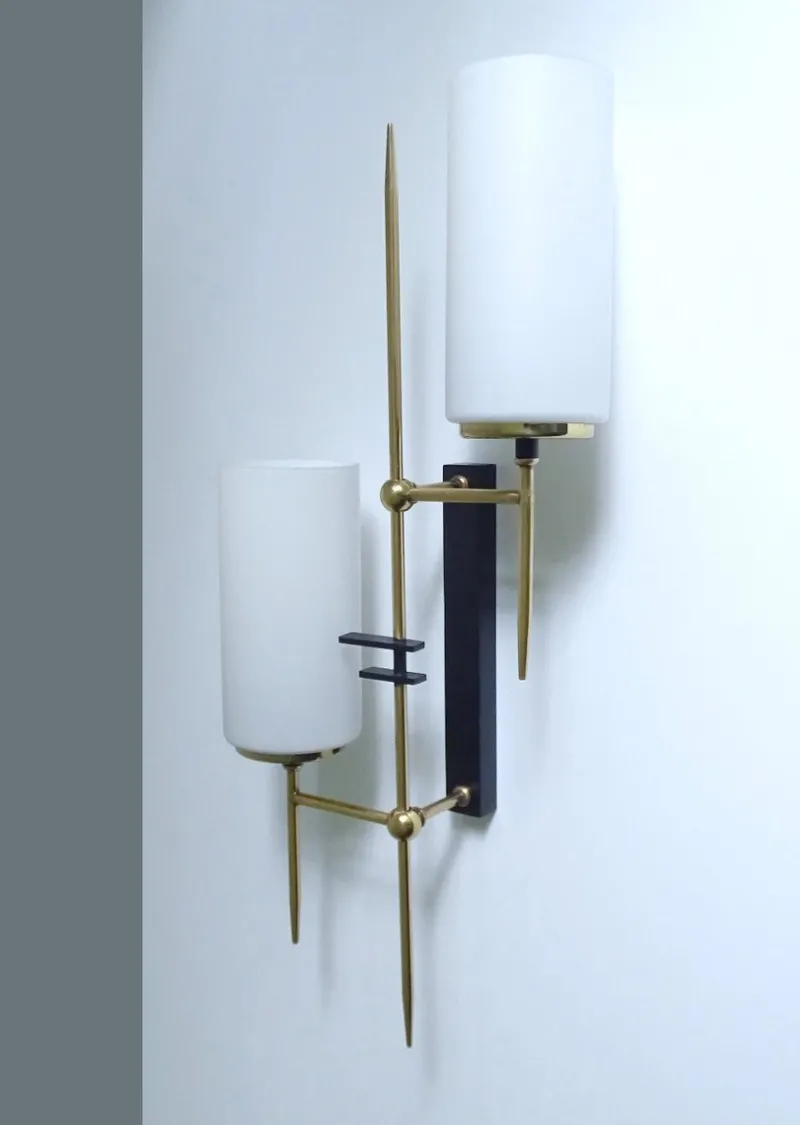 Pamono Large Mid-Century Glass Wall Lights from Lunel, 1960s, Set of 2