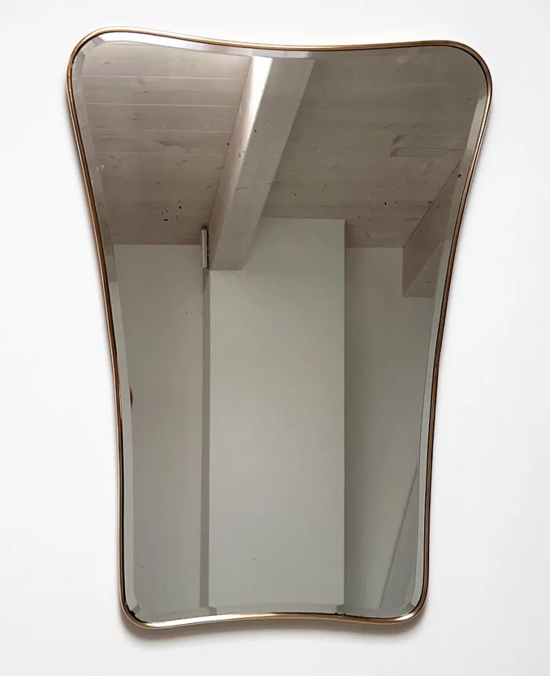 Pamono Large Mid-Century Italian Wall Mirror with Cut Glass and Brass Frame, 1950s> Mirrors