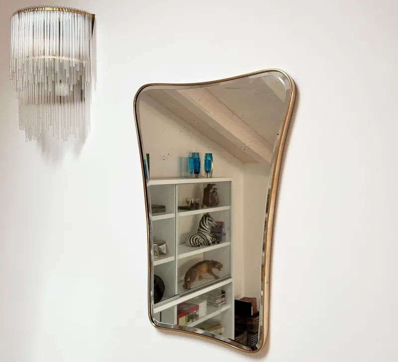 Pamono Large Mid-Century Italian Wall Mirror with Cut Glass and Brass Frame, 1950s> Mirrors