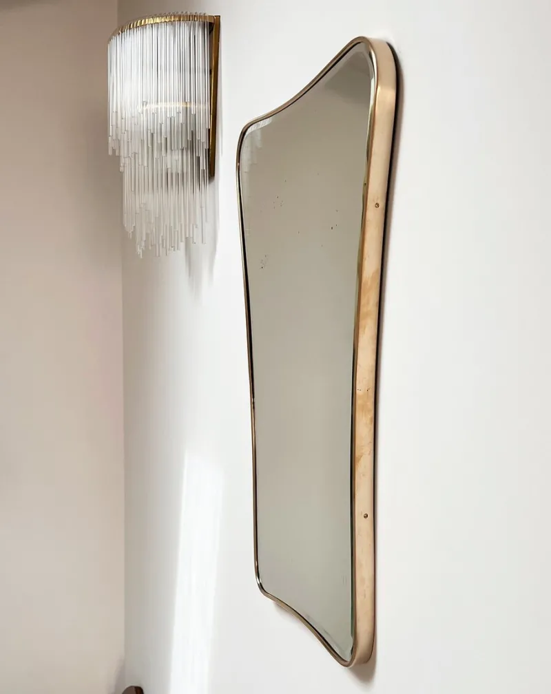 Pamono Large Mid-Century Italian Wall Mirror with Cut Glass and Brass Frame, 1950s> Mirrors