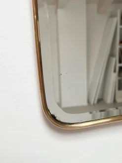 Pamono Large Mid-Century Italian Wall Mirror with Cut Glass and Brass Frame, 1950s><noscript><img width=