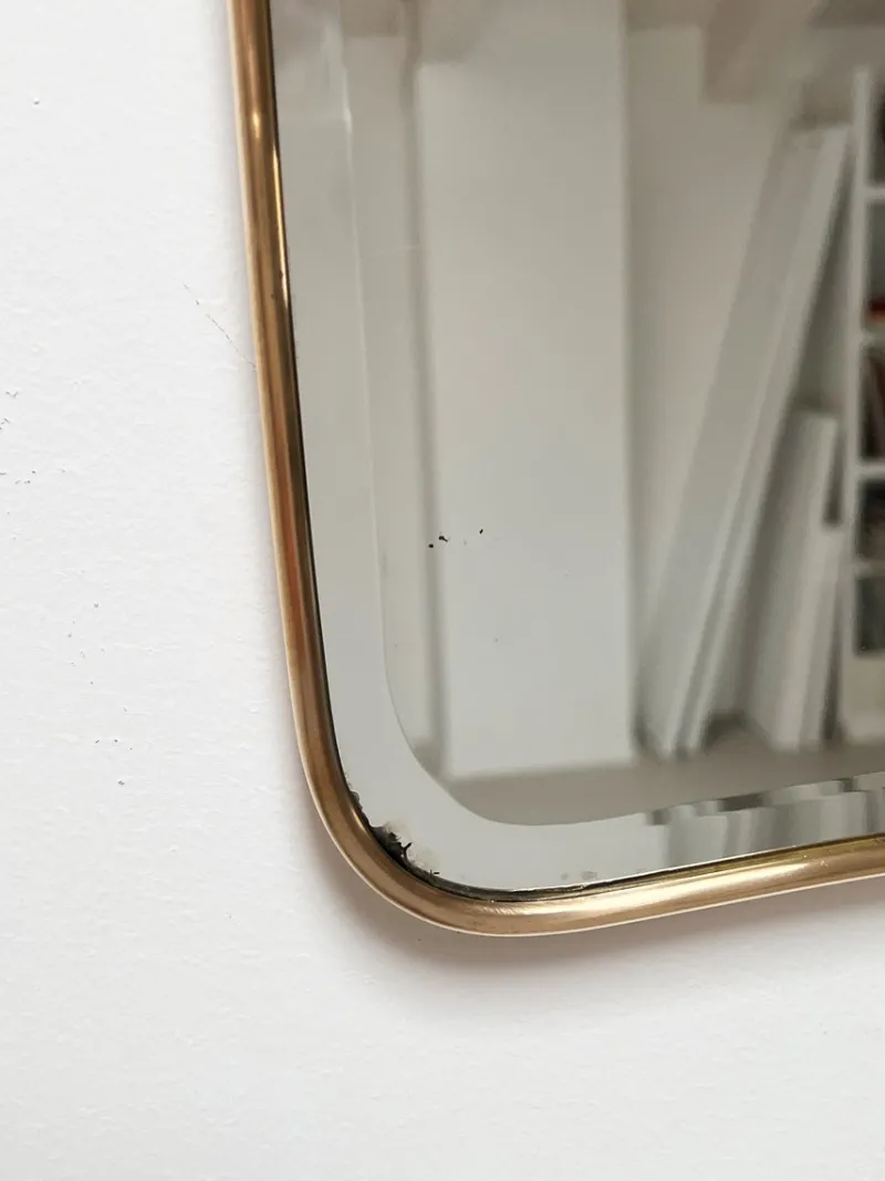 Pamono Large Mid-Century Italian Wall Mirror with Cut Glass and Brass Frame, 1950s> Mirrors