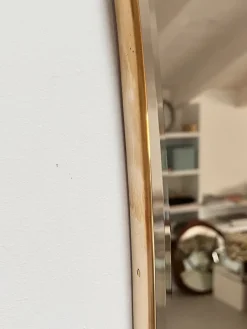 Pamono Large Mid-Century Italian Wall Mirror with Cut Glass and Brass Frame, 1950s><noscript><img width=