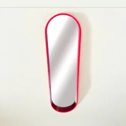 Best Pamono Large Mid-Century Modern Oval Wall Mirror with Red Lacquered Wood Frame, 1960s