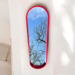 Best Pamono Large Mid-Century Modern Oval Wall Mirror with Red Lacquered Wood Frame, 1960s