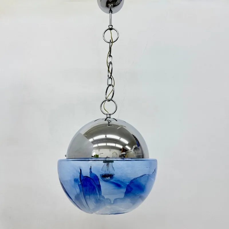 Discount Pamono Large Mid-Century Murano Glass Globe Hanging Lamp from Mazzega, 1970s