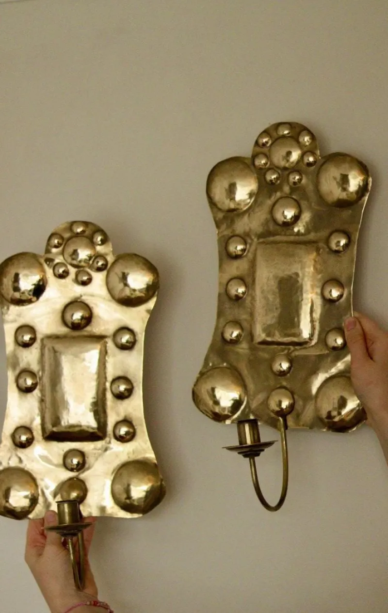 Discount Pamono Large Mid-Century Swedish Brass Sconces, Set of 2