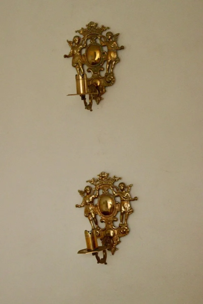 Best Pamono Large Mid-Century Swedish Brass Sconces, Set of 2