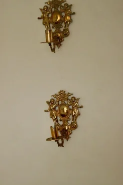 Best Pamono Large Mid-Century Swedish Brass Sconces, Set of 2